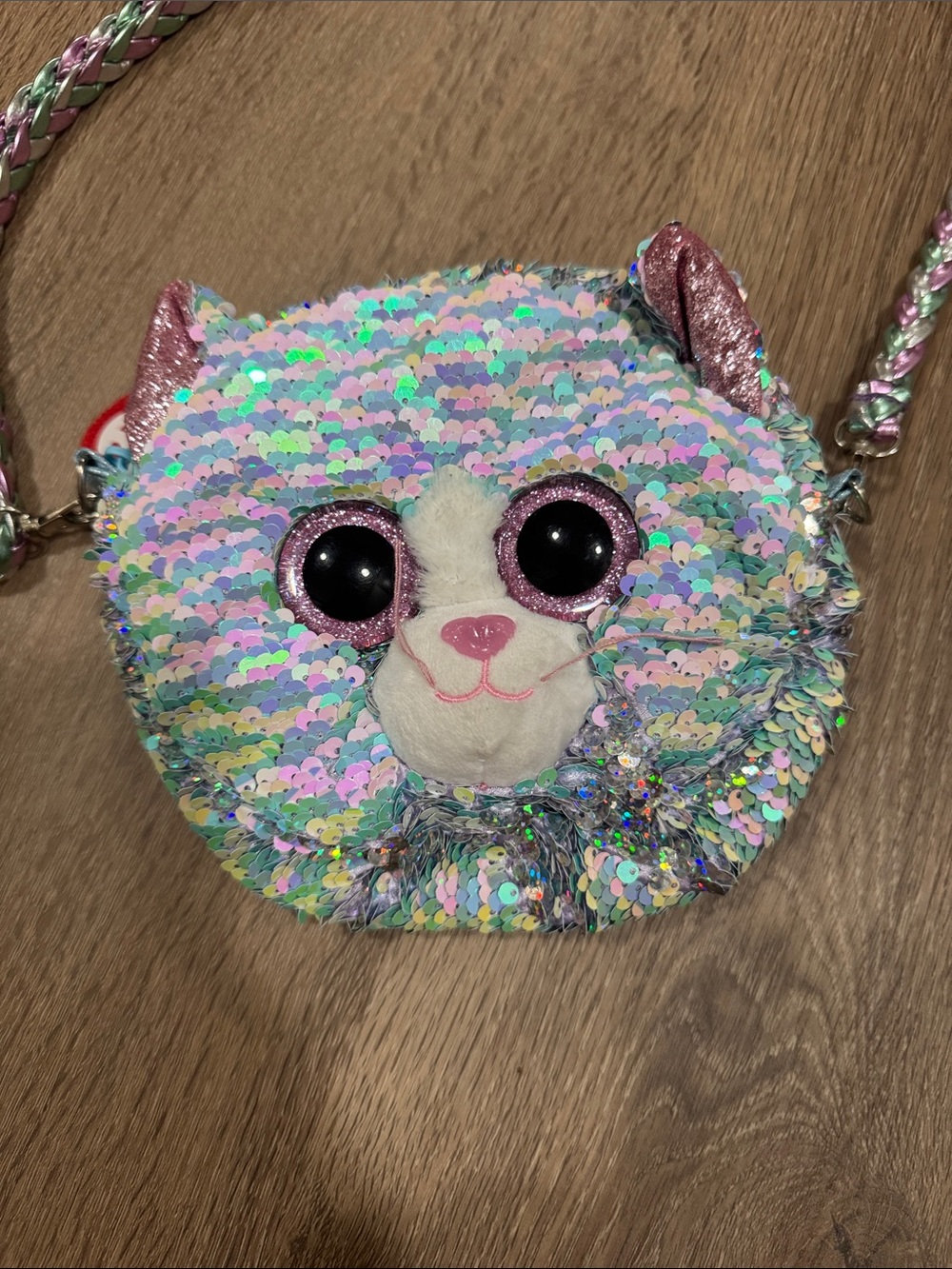 Kids Sequin Cat Crossbody Bag - Iridescent Pink